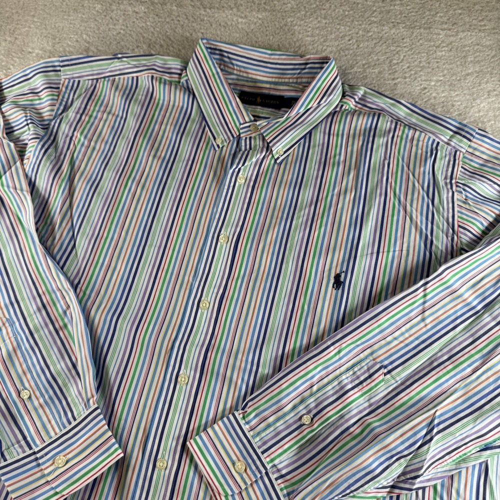 Ralph Lauren Button Down Mens 3XB Multi Pony Striped Excellent Long Sleeve Shirt